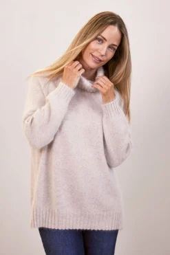 Angora Blend Roll Neck Sweater OATMEAL