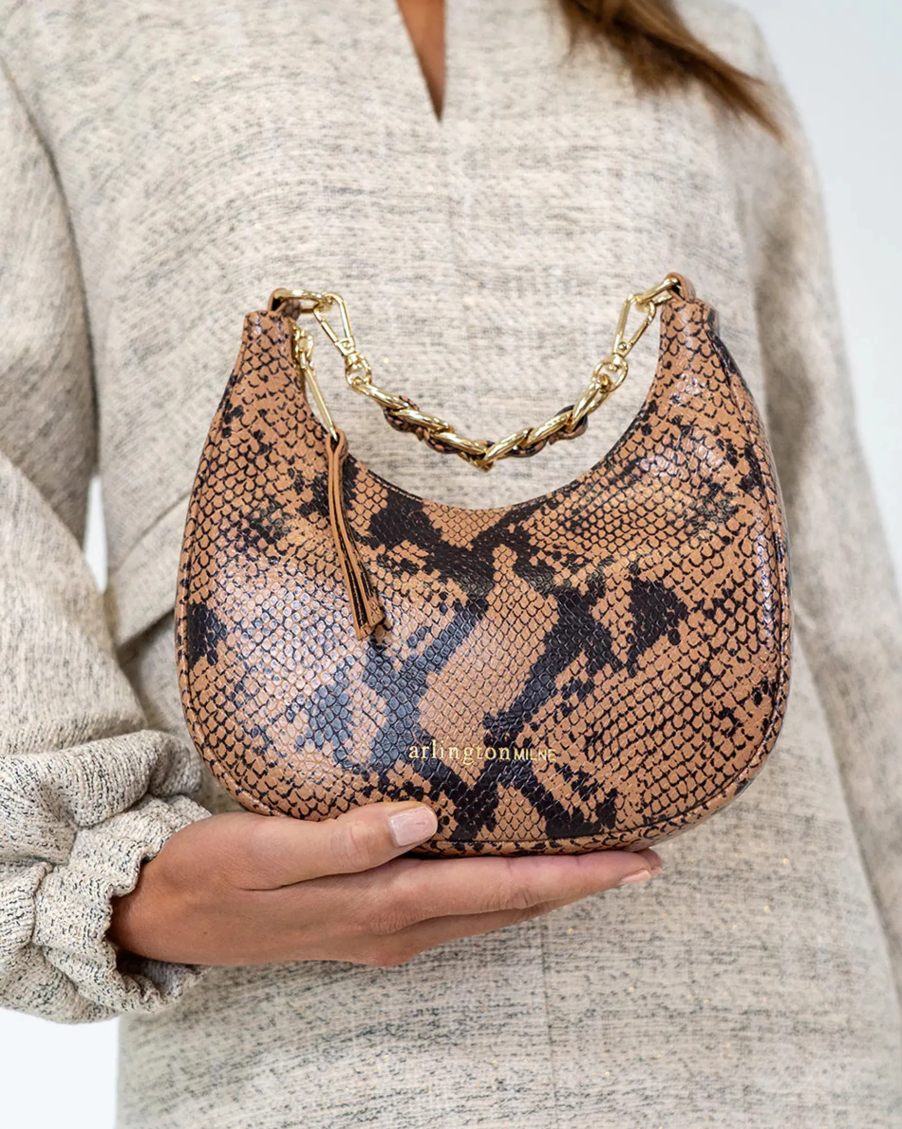 ARLINGTON MILNE Estella Bag CARAMEL PYTHON