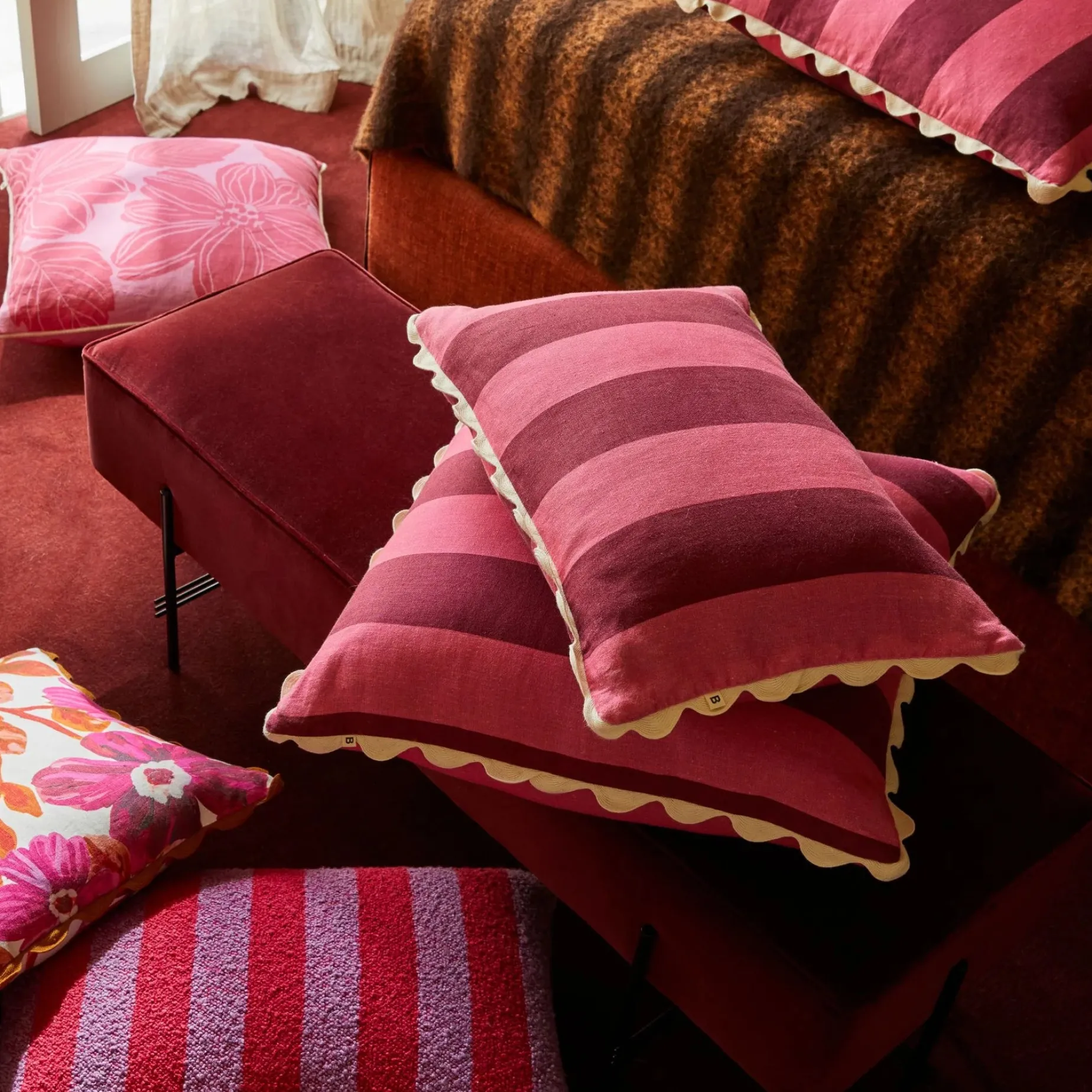 BONNIE & NEIL Big Stripe Cushion 60cm CERISE