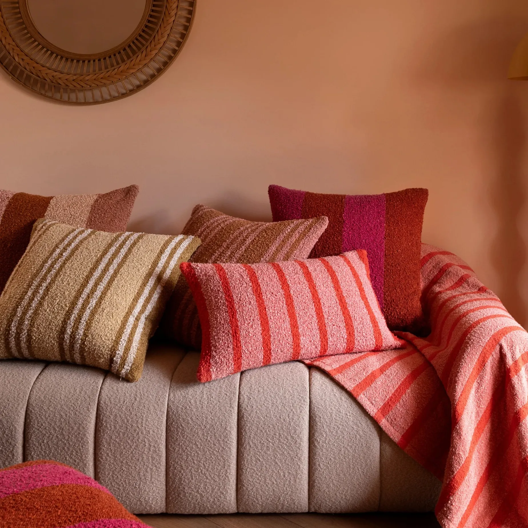 BONNIE & NEIL Boucle Thin Stripe Cushion 60 x 40 PINK