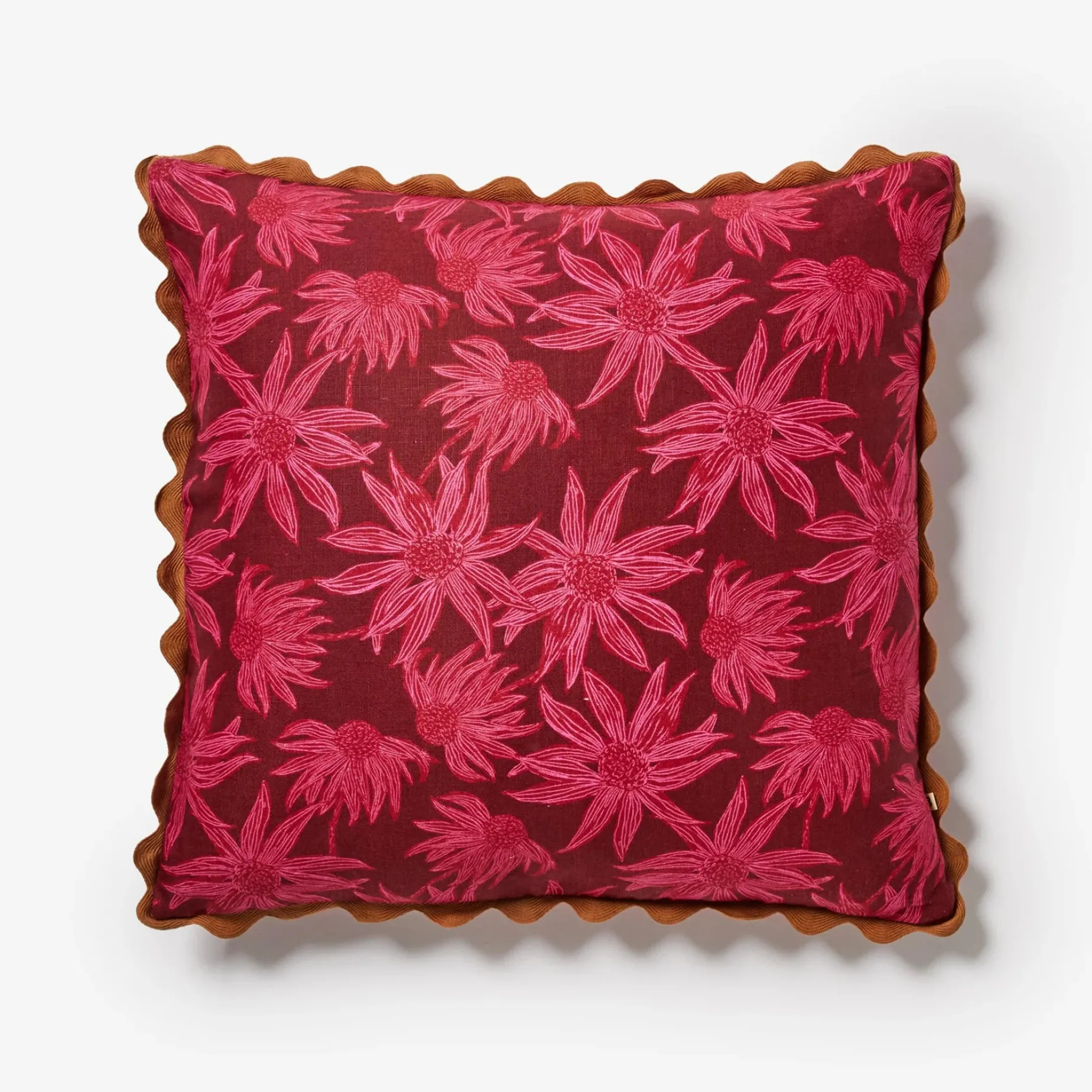 Bonnie & Neil Flannel Flower Cushion 60cm CERISE