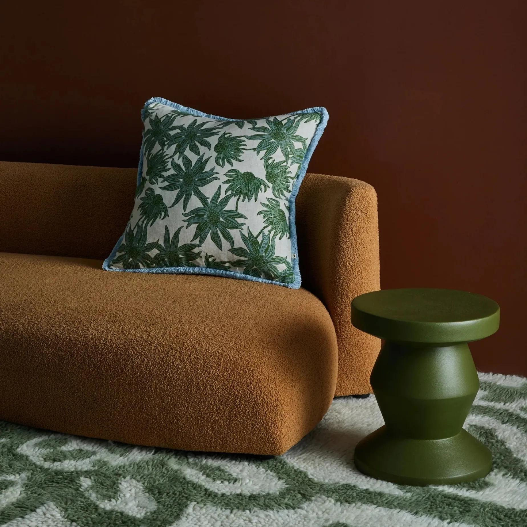 Bonnie & Neil Flannel Flower Cushion 60cm KHAKI