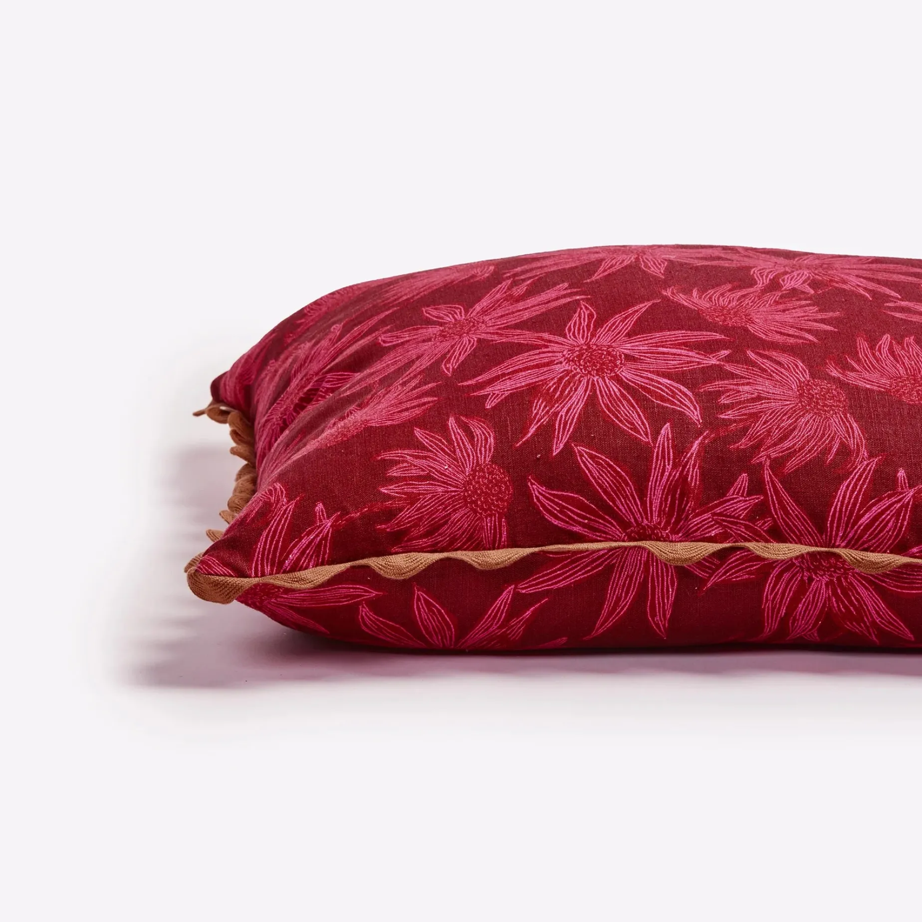 Bonnie & Neil Flannel Flower Cushion 60cm CERISE
