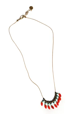 FH23 Gold Chain Necklace Turquoise & Red Charms