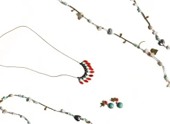 FH23 Gold Chain Necklace Turquoise & Red Charms