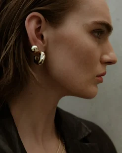 F+H Hammered Chubby Hoops GOLD