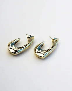 F+H Hook Hammered Earrings GOLD