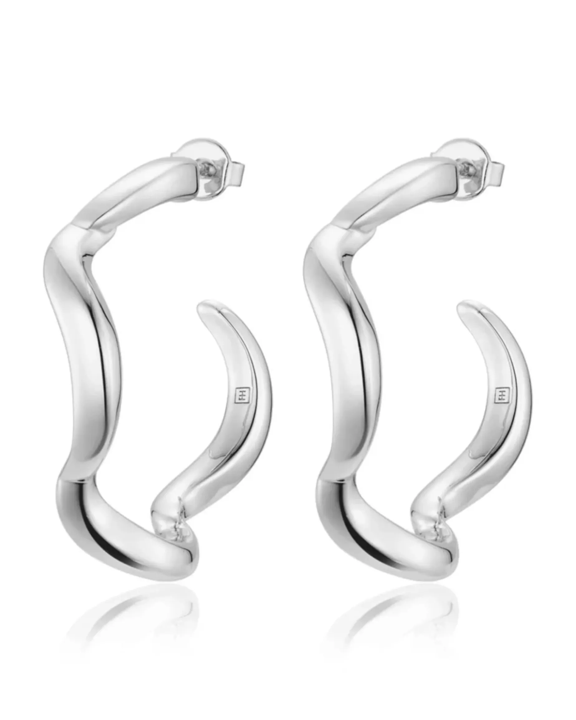 F+H Wave Hoop Earrings Large SILVER
