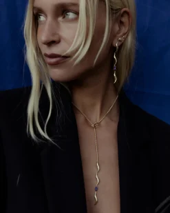 F+H Wipeout Drop Earrings LAPIS GOLD