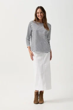 GOONDIWINDI COTTON Tee Shirt WHITE/NAVY STRIPE