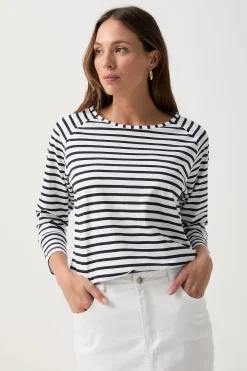 GOONDIWINDI COTTON Tee Shirt WHITE/NAVY STRIPE