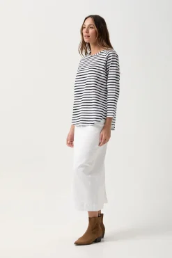 GOONDIWINDI COTTON Tee Shirt WHITE/NAVY STRIPE