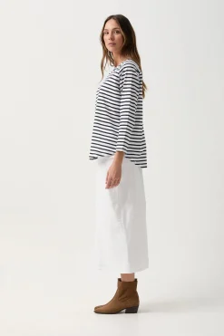 GOONDIWINDI COTTON Tee Shirt WHITE/NAVY STRIPE
