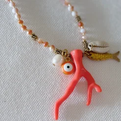 HEI TAI Crystal Coral Charm Necklace TANGERINE