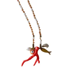 HEI TAI Crystal Coral Charm Necklace TANGERINE