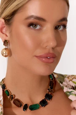 Jewel Necklace T Bar Link EMERALD