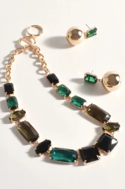 Jewel Necklace T Bar Link EMERALD