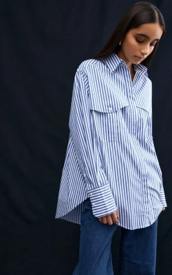 KINNEY Riley Shirt NAVY AND WHITE STRIPE