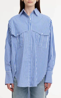 KINNEY Riley Shirt NAVY AND WHITE STRIPE