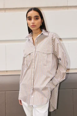 KINNEY Riley Shirt STONE/IVORY STRIPE