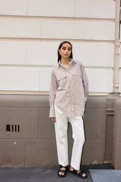 KINNEY Riley Shirt STONE/IVORY STRIPE