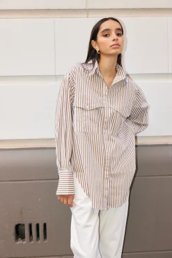 KINNEY Riley Shirt STONE/IVORY STRIPE