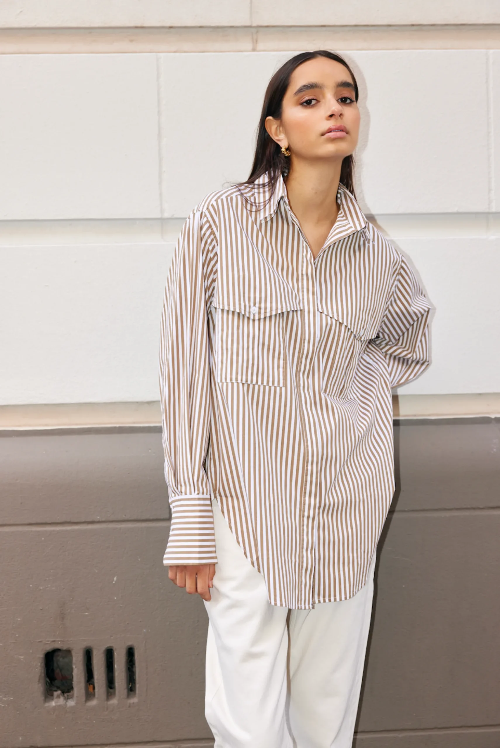 KINNEY Riley Shirt STONE/IVORY STRIPE