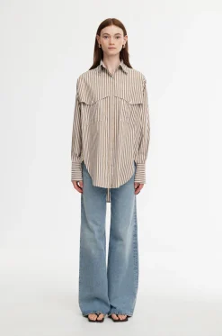 KINNEY Riley Shirt STONE/IVORY STRIPE