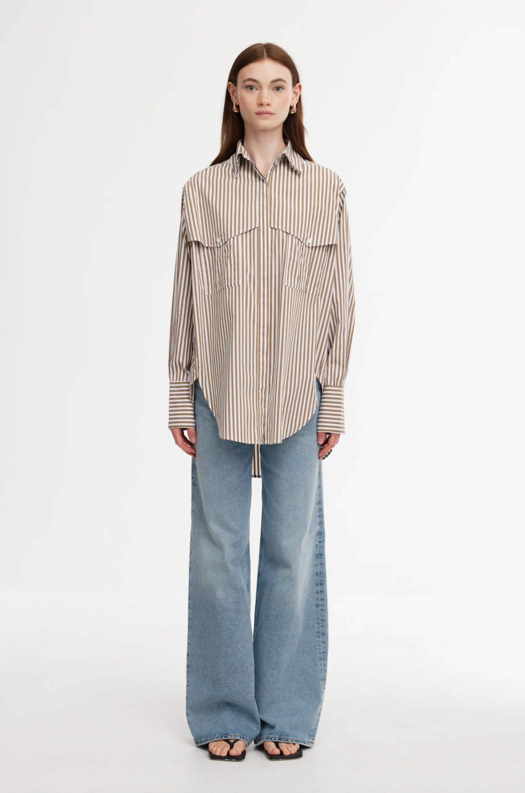 KINNEY Riley Shirt STONE/IVORY STRIPE