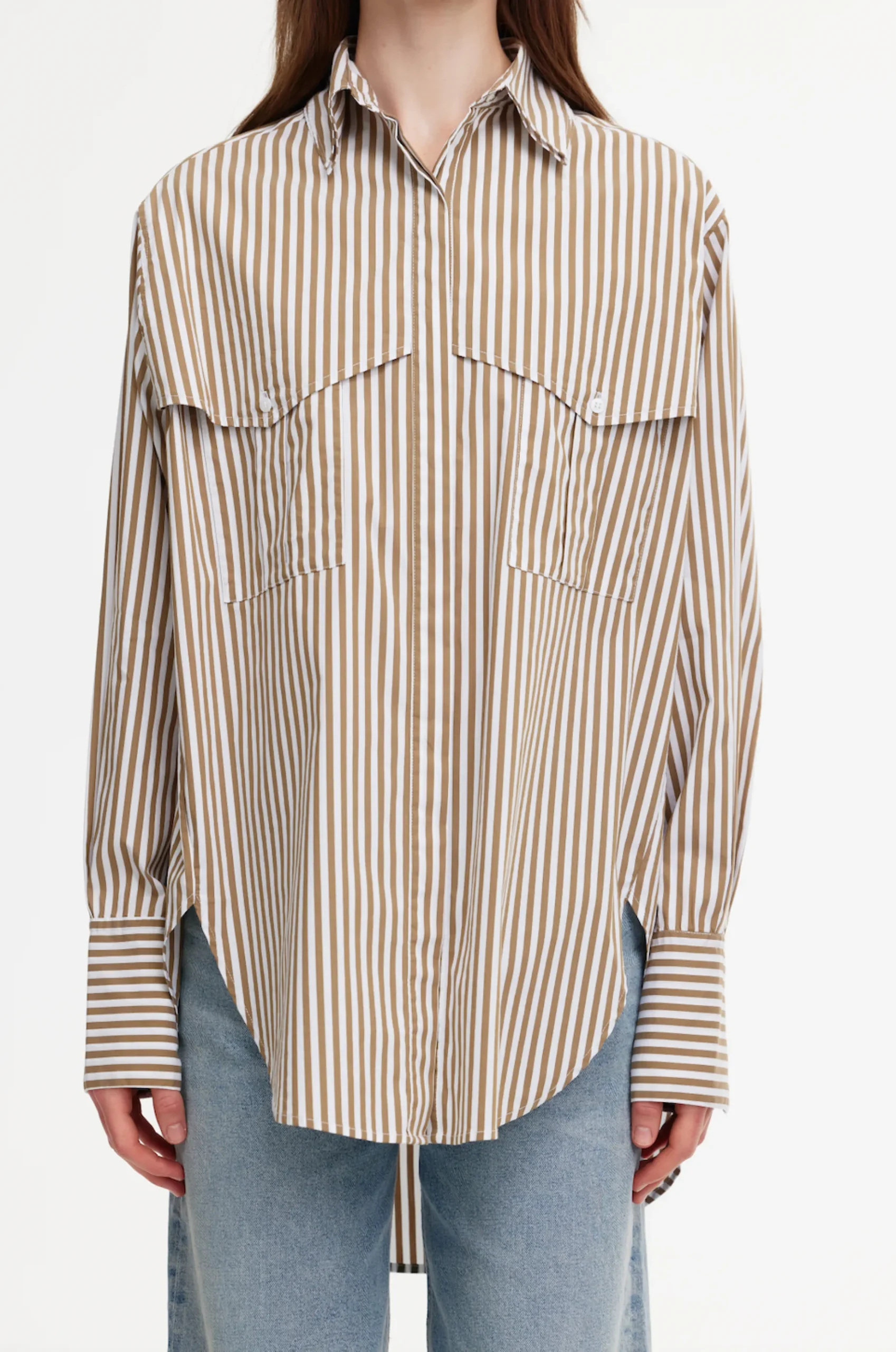 KINNEY Riley Shirt STONE/IVORY STRIPE