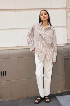 KINNEY Riley Shirt STONE/IVORY STRIPE
