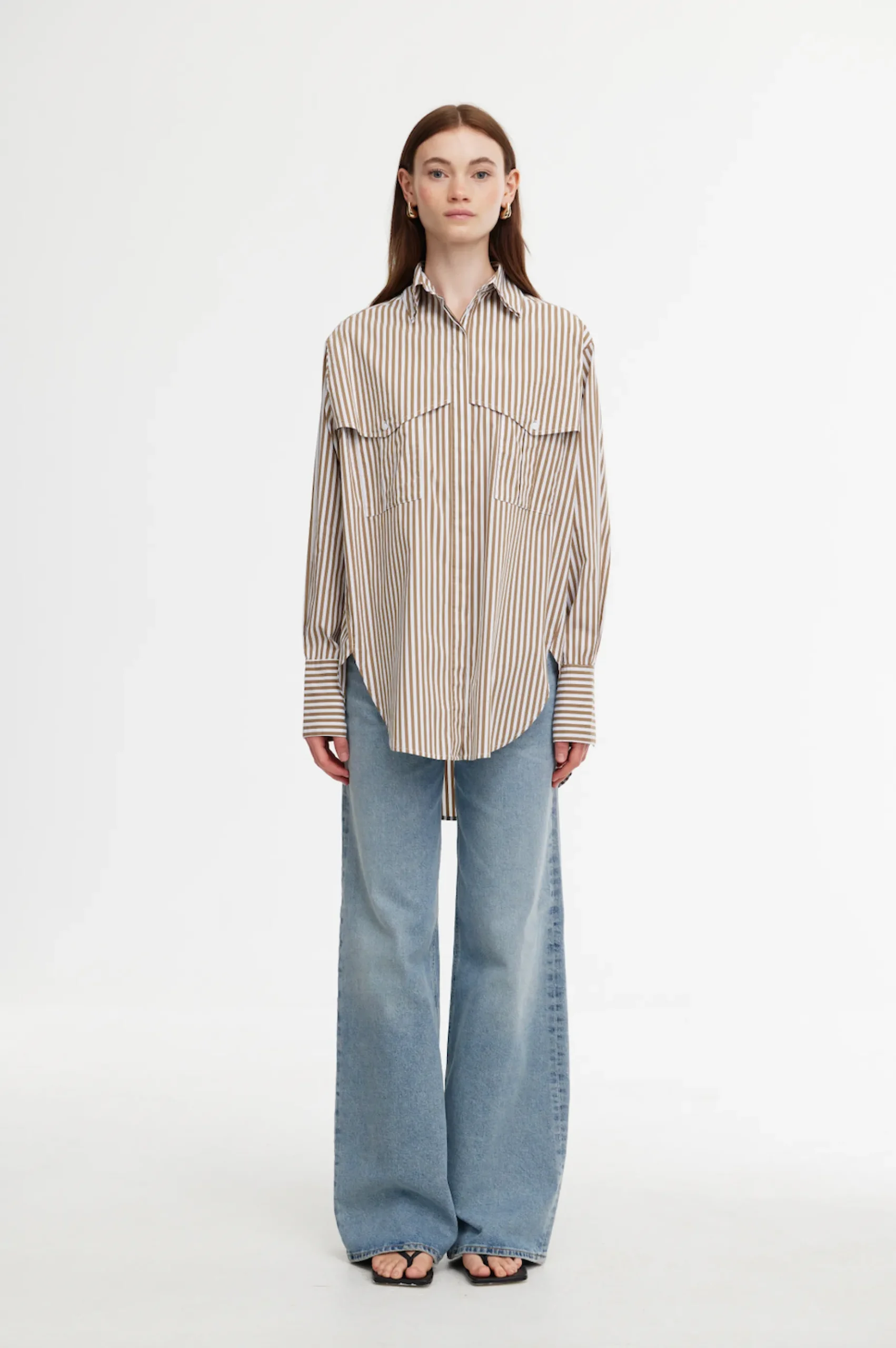 KINNEY Riley Shirt STONE/IVORY STRIPE