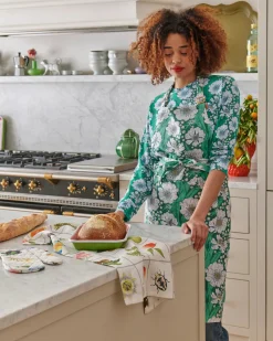 KIP & CO Linen Apron TUMBLING FLOWERS GREEN