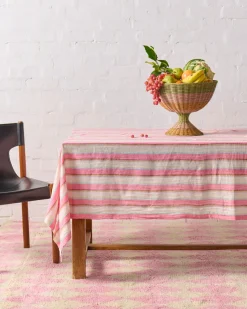 KIP & CO Linen Tablecloth 145 x 270cm ROSE WATER STRIPE