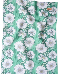 KIP & CO Linen Tea Towel TUMBLING FLOWERS GREEN