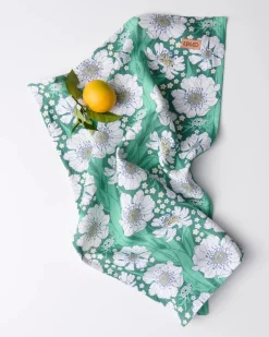 KIP & CO Linen Tea Towel TUMBLING FLOWERS GREEN