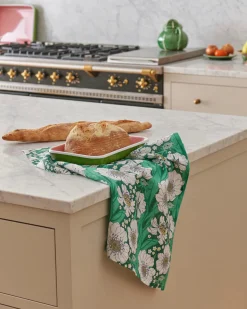 KIP & CO Linen Tea Towel TUMBLING FLOWERS GREEN