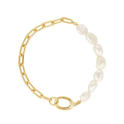 LINDA Paperclip Baroque Pearl Bracelet GOLD