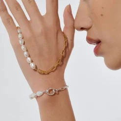 LINDA Paperclip Baroque Pearl Bracelet GOLD