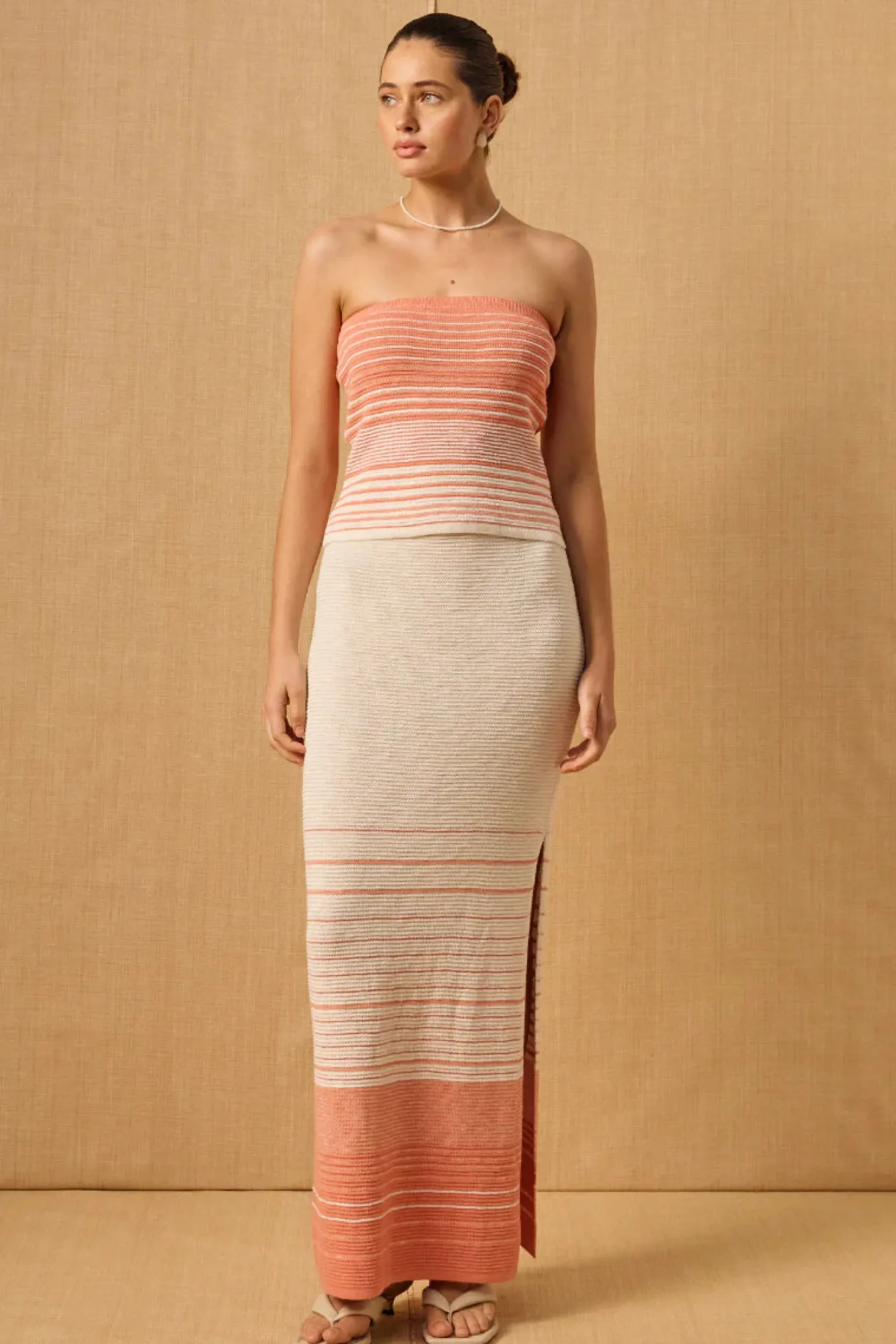 MON RENN Daybreak Knit Skirt CORAL SUNSET