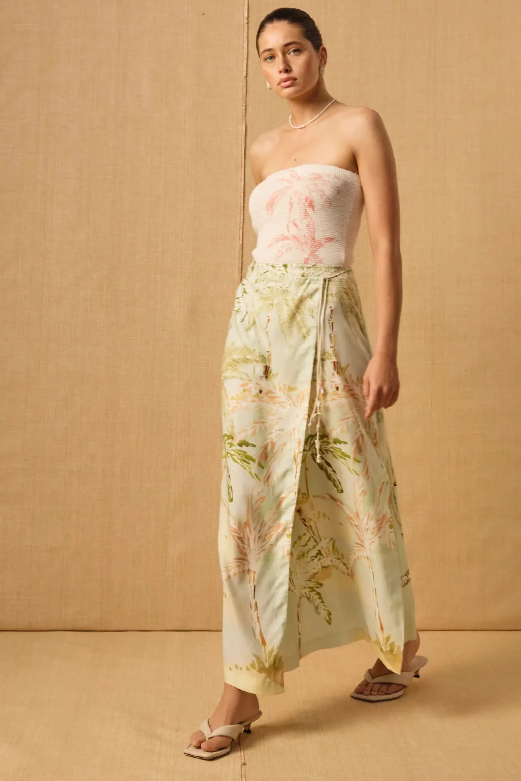 MON RENN Isle Wrap Skirt PALMS PRINT