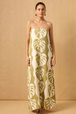 MON RENN Strapless Dress MID SUMMER PALM