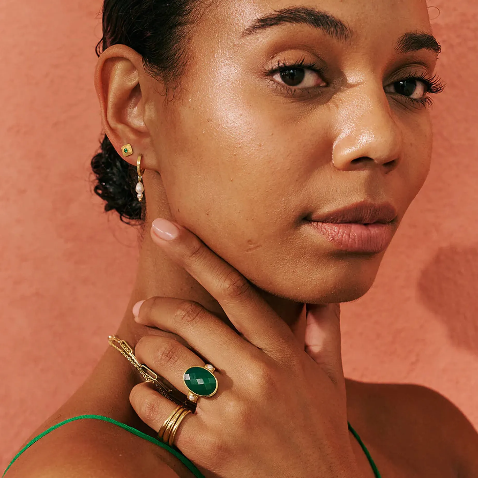 MURKANI Wandering Green Onyx Studs GOLD