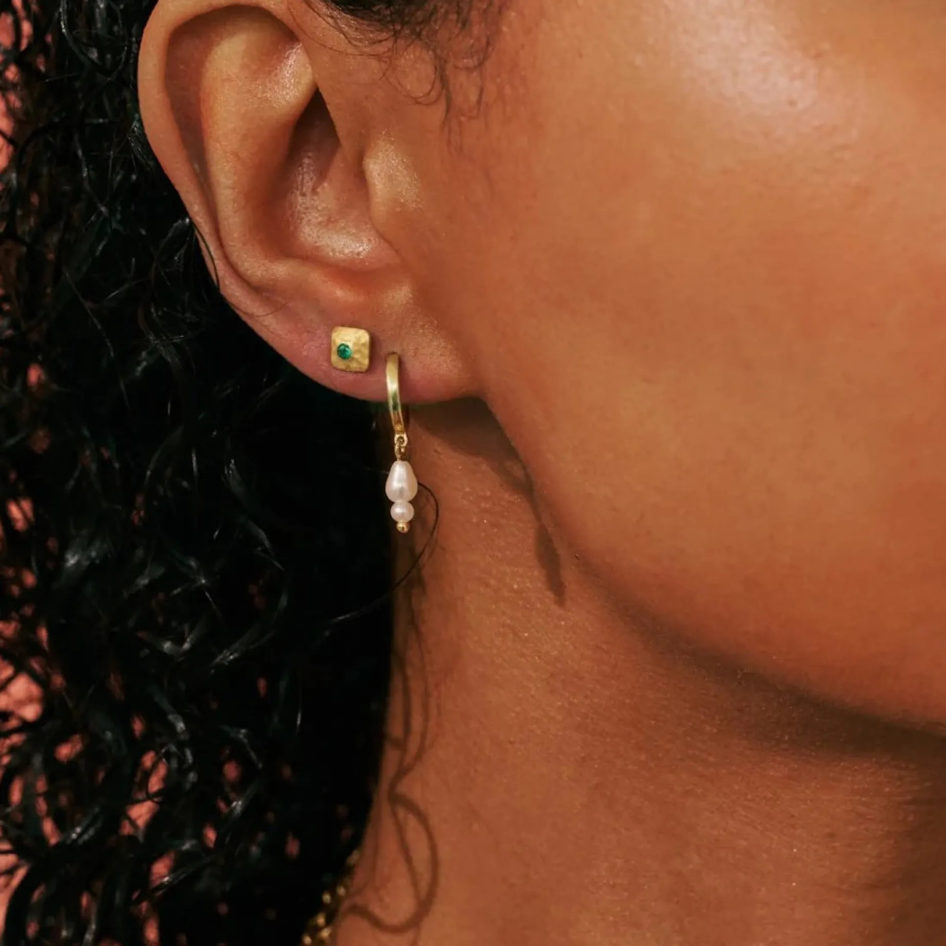 MURKANI Wandering Green Onyx Studs GOLD