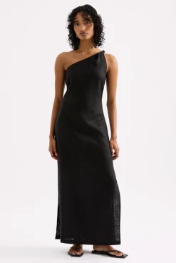 NUDE LUCY Avery Linen MIDI Dress BLACK