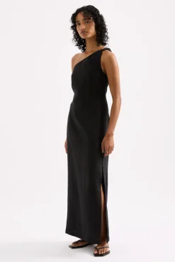 NUDE LUCY Avery Linen MIDI Dress BLACK