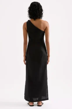 NUDE LUCY Avery Linen MIDI Dress BLACK