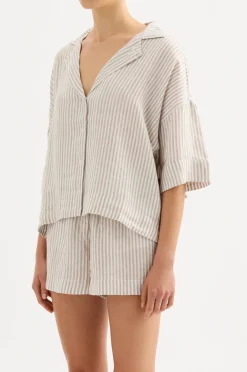 Nude Lucy Lounge Linen Shirt SILVER STRIPE