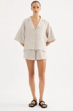 Nude Lucy Lounge Linen Shirt SILVER STRIPE