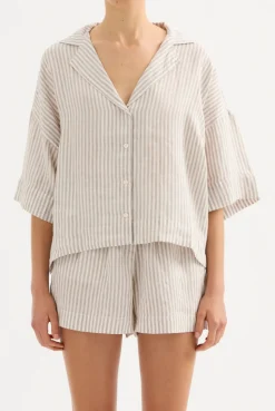 Nude Lucy Lounge Linen Shirt SILVER STRIPE